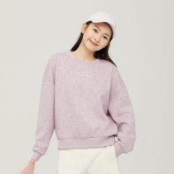 安踏 女套头满印卫衣春秋款圆领打底衫宽松休闲潮流女士针织运动上衣