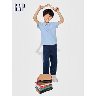 Gap 盖璞 男童2024春季速干logo印花短袖polo衫儿童装上衣890536 蓝色 160cm(XL)亚洲尺码