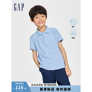 Gap 盖璞 男童2024春季新款速干logo印花短袖polo衫儿童装上衣890536 蓝色 150cm (L)亚洲尺码