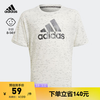 adidas 阿迪达斯 官方轻运动女大童儿童休闲上衣圆领短袖T恤GQ8342 混纺白/黑 164CM