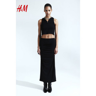 H&M2024春季女装罗纹无袖连帽衫1231380 黑色 165/96A