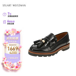 STUART WEITZMAN 斯图尔特·韦茨曼 SW女士MANILABLACKPATENT系列亮面流苏装饰平底乐福鞋 黑色36.5