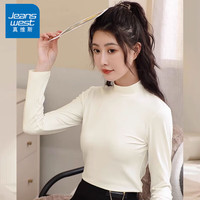 真维斯(JEANSWEST)T恤女打底衫女春季牛奶绒半高领宽松弹力柔软上衣女