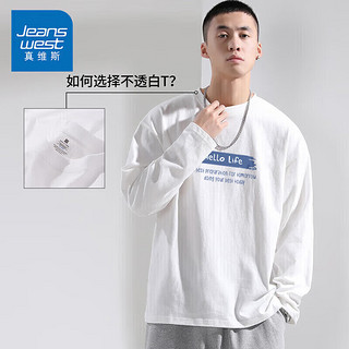 真维斯（JEANSWEST）长袖t恤男春季纯棉圆领时尚印花宽松打底休闲上衣男白色M Life-白色