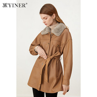 音儿（YINER）线上专选女装冬季水貂毛翻领真皮皮衣廓形摩登时尚外套 驼色 42