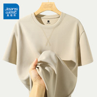 真维斯（Jeanswest）重磅三角t恤男士夏季短袖宽松休闲五分袖衣服男生大码圆领体恤衫 卡其(ZS纯色) L