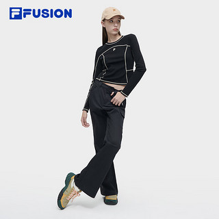 FILA FUSION斐乐潮牌女子针织长袖衫2024春时尚简约修身长T恤 正黑色-BK 175/92A/XL