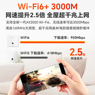 飞鱼星 全屋wifi覆盖3000M双频wifi6面板ap入墙式APwifi插座大户型别墅家庭酒店无线接入点曜石黑