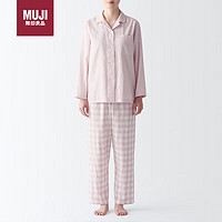 無印良品 MUJI(無印良品 )女式无侧缝双层纱织睡衣家居服套装4S浅粉红色格纹 M