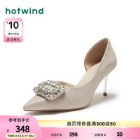 热风 hotwind2024年春季女士水钻气质高跟单鞋商务通勤细跟仙 12金色 36 正码