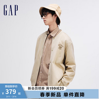 Gap男女装2024春季logo刺绣线条装饰针织外套棒球服452531 卡其色 185/108A(XXXL)亚洲尺码