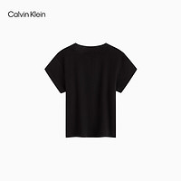 Calvin Klein Jeans24春夏女士简约刺绣螺纹微弹短款针织短袖T恤ZW02588 BEH-太空黑 M
