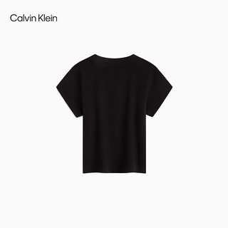 Calvin Klein Jeans24春夏女士简约刺绣螺纹微弹短款针织短袖T恤ZW02588 BEH-太空黑 M