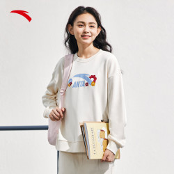 anta安踏套头卫衣女春季新款刺绣圆领休闲潮流针织宽松上衣打底衫女装