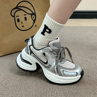 赵露思同款老爹鞋女鞋子2024春季百搭厚底增高爆款休闲运动鞋 银色❤升级版☆ 35