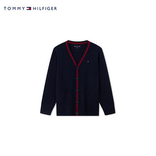 TOMMY HILFIGER【龙年系列】 24早春童装男女羊毛混纺V领开衫毛衣TH2412046 黑色654 L/160cm