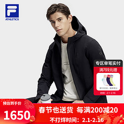 FILA 斐乐 男士梭织外套2024春简约基础运动连帽上衣 深黑-BK 175/96A/L