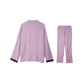 芬腾睡衣女春秋长袖长裤开衫休闲甜美含棉家居服套装女 香芋紫 L