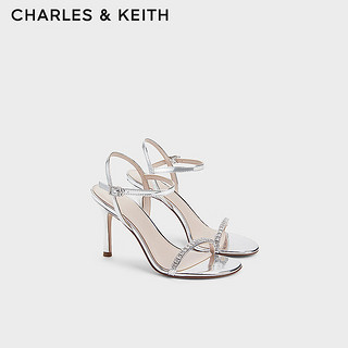 CHARLES&KEITH24春季亮钻一字带露趾高跟凉鞋女CK1-60920361 Silver银色 38