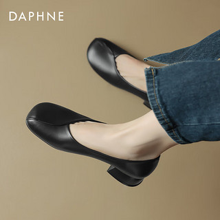 达芙妮（DAPHNE）低跟单鞋女春秋小皮鞋2024年春季浅口乐福鞋女一脚蹬女鞋 黑色 39