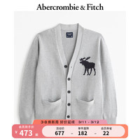 ABERCROMBIE & FITCH男装 24春美式时尚百搭麋鹿针织毛衣开衫 357135-1 浅灰色 XXL (185/124A)