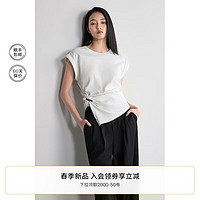 ochirly欧时力 100%新疆棉落肩t恤女2024春装不规则宽松显瘦