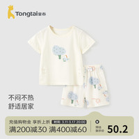童泰(TONGTAI)婴儿套装莫代尔棉夏季薄款男女宝宝衣服儿童内衣短袖上衣裤子 林荫 90cm