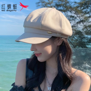 红蜻蜓 RED DRAGONFLY贝雷帽子女秋冬季ins百搭八角画家帽英伦复古显脸小蓓蕾帽 米白
