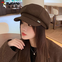 TUCANO啄木鸟贝雷帽女2023帽子韩版潮大头围画家帽秋冬季显脸小报童八角帽 咖啡色 均码