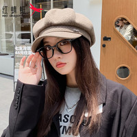 红蜻蜓 RED DRAGONFLY贝雷帽子女帽子韩版潮大头围画家帽秋冬季显脸小报童八角帽 深咖 均码(54-60CM)