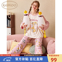 GUKOO 果壳 睡衣女24春秋小鹿斑比印花插肩长袖长裤可外穿家居服女套装A 粉色套装 L