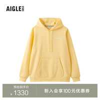 AIGLE艾高卫衣2024年春夏新款男士户外休闲运动时尚纯色连帽套头 浅琥珀黄 AV542