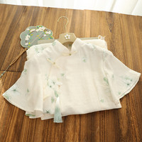 俏娘鱼复古风白色雪纺倒大袖旗袍春优雅淑女范日常可穿 白色 S