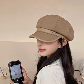 安之尚大头围秋冬鸭舌帽子女黑色休闲复古画家贝雷帽显脸小云朵八角帽潮 SKU_