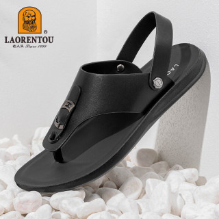 老人頭（LAORENTOU）人字拖鞋男时尚简约鞋拖两用凉拖鞋户外沙滩凉鞋 LT11107 黑 39