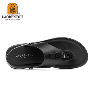 老人頭（LAORENTOU）人字拖鞋男时尚简约鞋拖两用凉拖鞋户外沙滩凉鞋 LT11107 黑 39