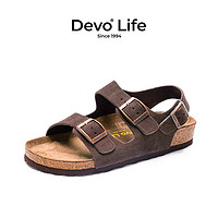 Devo LifeDevo软木鞋真皮绑带凉鞋男鞋 2627 深棕色反绒皮 35