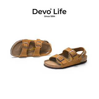 Devo LifeDevo软木鞋真皮绑带凉鞋男鞋 2727 黄棕色反绒皮 43
