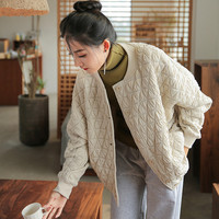 娟的绢 冬季新款文艺复古女装宽松显瘦夹棉加厚外套女式纯色棉服棉衣