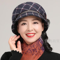 HKYI贝雷帽女春秋帽子女秋冬季百搭脸大显瘦婆婆中老年帽贝雷帽八角帽保暖 蓝色