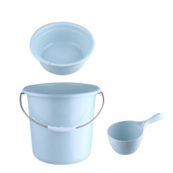 Homeglen 塑料水桶 加厚+水勺+小号脸盆 蓝色