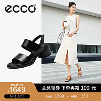 ecco 爱步 女士凉鞋 2024年夏季新款一字带粗跟凉鞋时尚舒适 雕塑222763 黑色22276301001 37