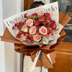 duozi 朵梓 鲜花卡布奇诺玫瑰花束送女友老婆礼物全国同城配送
