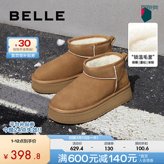 BeLLE 百丽 保暖舒适雪地靴女23冬季潮流短靴A7M1DDM3 棕色 39