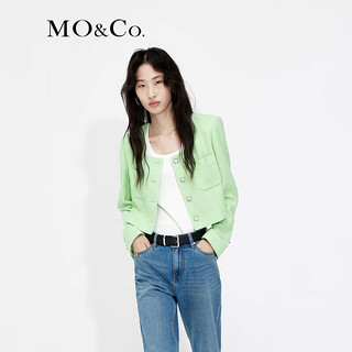 MO&Co.复古小香风肌理感精致银扣短款夹克短外套设计感小众 马卡龙绿色 M/165
