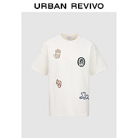 UR2024夏季男装休闲撞色趣味图案肌理感圆领T恤衫UML440045 米白 XS