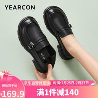 意尔康女鞋乐福鞋女单鞋复古皮一脚蹬工作鞋 9907W 黑色 37 