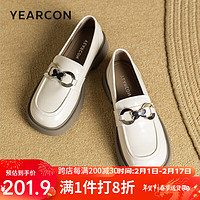 YEARCON 意尔康 单鞋女牛皮小皮鞋百搭平底乐福鞋一脚蹬女鞋 29949W 米白 37