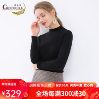 Crocodile鳄鱼恤女士纯羊绒衫女100%山羊绒半高领套头毛衣基础款 黑色 160/84A(95cm)