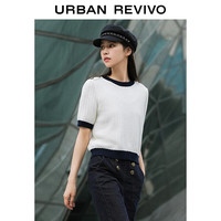 UR2024春季新款女装都市优雅撞色肌理感短袖针织衫UWU940052 象牙白 XS